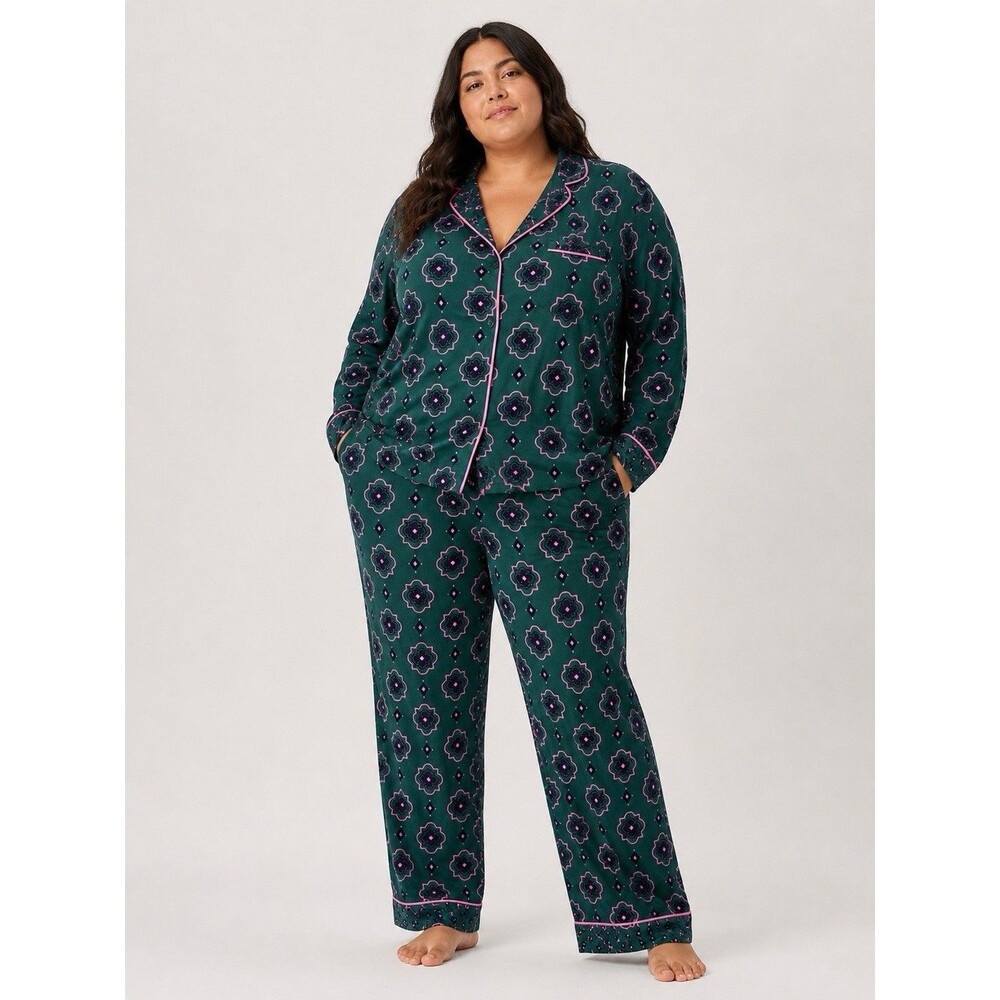 Room Service Women’s Pajama Sleep Set Green Pink Size XL X-Large NWOT